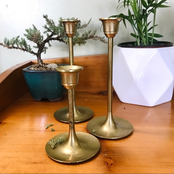 Other - Set of 3 Brass Taper Candle Holders